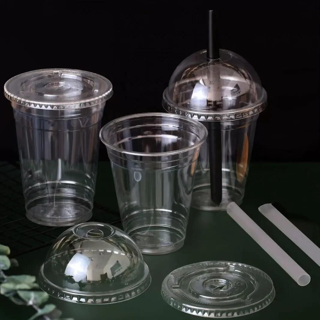 AT PACK New Arrivals Takeaway 12oz 16oz 20oz Cup Plastic Coffee Cups Plastic Iced Coffee Cups With Dome Flat Lids