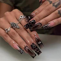 Uñas postizas de leopardo hechas a mano al por mayor, uñas a presión con diamantes de imitación, embalaje personalizado con logotipo a granel