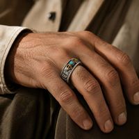 Bague ajustable ethnique rétro Vajra en métal bicolore avec turquoise simulée, bracelet mantra unisexe, bijoux bohèmes