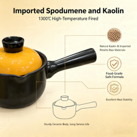 Casserole en céramique de qualité alimentaire, durable et écologique, capacité 1,2 L, compatible avec les cuisinières à gaz, avec couvercle en céramique, ensemble d'ustensiles de cuisine