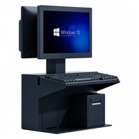 Sistema POS Todo en Uno HK380F con Windows J4125, Pantalla Dual de 15.6 Pulgadas, Caja Registradora con Impresora Térmica Integrada para Tiendas de Abarrotes