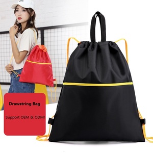 Water Resistant <b>Drawstring</b> <b>Backpack</b> Yellow Contrast Rope Top Handle Front Zip Pocket Sport Cinch Bag 5 Colors Custom Logo - Product Image 3