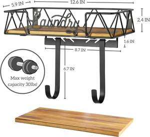 Cintre mural en métal pour planche à repasser avec base en bois crochets pour panier de rangement support mural pour fer et planche à repasser - Product Image 4