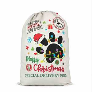 Sac cadeau de Noël personnalisé avec logo imprimé, sac de Père Noël, sac en lin à cordon avec motif de dessin animé mignon - Product Image 1