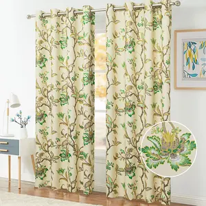 Tenda oscurante in stile americano con stampa floreale lucida, design con anelli, oscurante metallizzato per soggiorno - Product Image 3