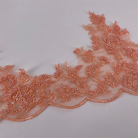Garniture en dentelle brodée colorée de 23.5cm de large personnalisée, accessoires de vêtement en tissu de mariage perlé