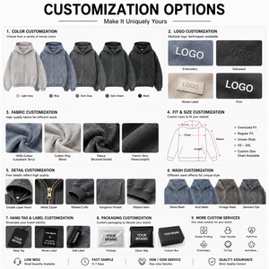 Factory Custom Men Washed <b>Full</b> Zip Hoodie Oversized Casual Sweatshirt Multi Color Blank Streetwear OEM Wholesale - Product Image 5
