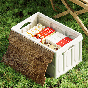 Outdoor folding <b>storage</b> box, suitable for picnics, home use, car <b>trunks</b>, and other <b>storage</b>. Features a wooden lid and <b>large</b> - Product Image 1