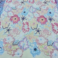 Tissu en maille brodé de sequins pour robe de soirée, motif floral perlé, résistant à l'abrasion, épais, largeur 43/44 pouces, vente en gros pour garçons