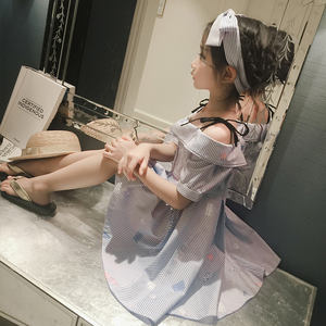 Vestidos de Niña a Bajo Precio, Vestido Casual Corto de Una Pieza con Hombros Descubiertos para Niña - Product Image 3