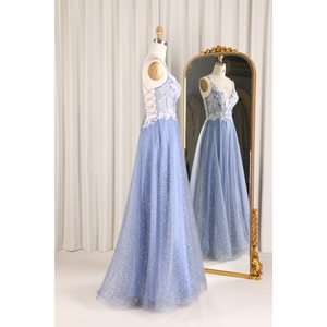 Púrpura claro moderno antiestático lentejuelas cuello en V sin mangas espalda encaje bordado corpiño línea brillo tul falda Floral brillante - Product Image 2