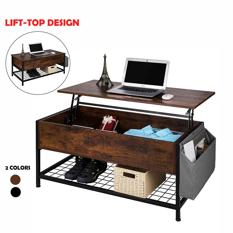 Wholesale Living Room Furniture Black Custom Logo Lift Top Coffee Table Wooden Storage Modern Multifunction Coffee Table