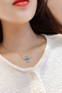 S925 Bạc Nuôi Cấy Thanh Lịch Aquamarine Cánh Mặt Dây Chuyền Vòng Cổ Đồ Trang Sức Mỹ Mảnh - Product Image 6