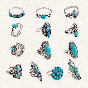 أوروبا بالجملة نمط بوهيمي الرجعية أزياء كبيرة حجر الفيروز خواتم سبائك المواد لحفل الزفاف - Product Image 2
