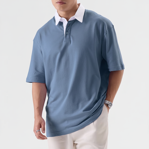 Polos à manches courtes pour hommes de haute qualité pour l'été nouveau col simple et motif imprimé en tissu tricoté respirant - Product Image 1