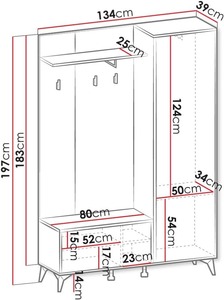 Juego de Perchero de pasillo negro de roble de madera de estilo contemporáneo con armario y estante para zapatos con espejo - Product Image 3