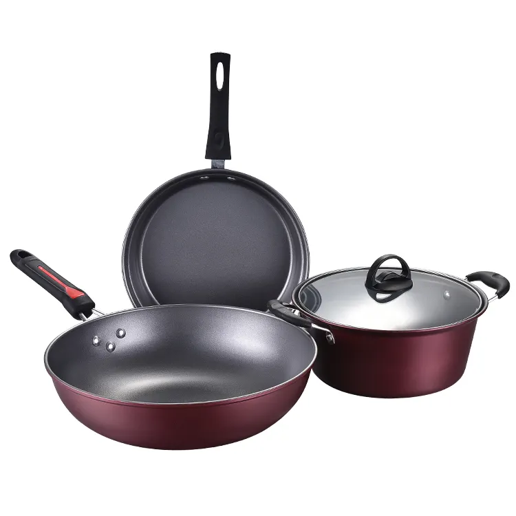 गर्म बेच 3pcs सस्ते रसोई Housewares लोहा गैर छड़ी रसोई बर्तन वियतनाम मलेशिया Cookware सेट बर्तन और धूपदान सेट