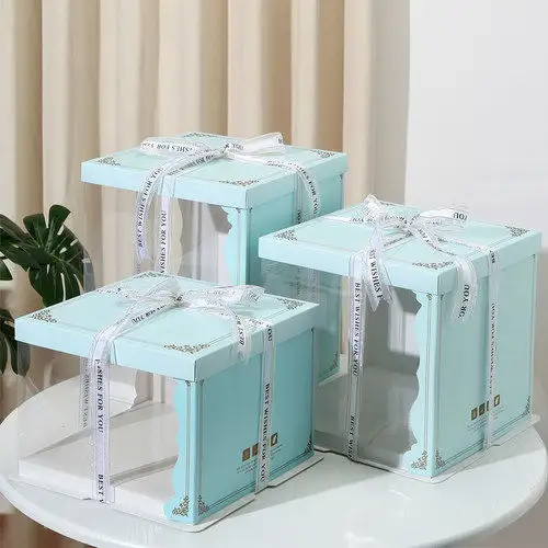 Double Height Cake Box Square Plastic Pink Individual Personnalised Clear Pie Cookie Cupcake Bakery Gift Cake Box