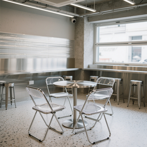 Set Tavolo e Sedie in Acciaio Inox per Caffetteria di Tendenza, Stile Industriale Minimalista Pieghevole per Uso Commerciale - Product Image 3