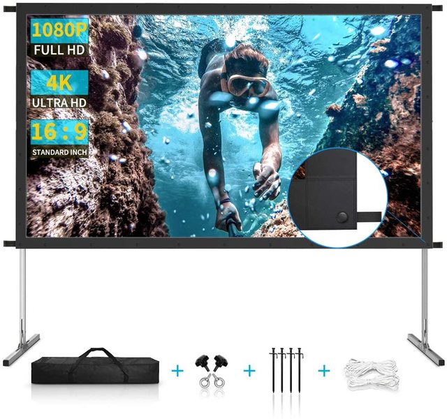 Projector Screen with Stand 120 Inch Soft PVC Movie Screen 4K HD 16:9 Outdoor/Indoor Fast Folding Anti-Crease Front Projector