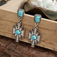 Vente en gros de bijoux cowgirl western boucles d'oreilles pendantes aztèques clous turquoise Navajo en pierre crème boucles d'oreilles pendantes en fausse pierre crème
