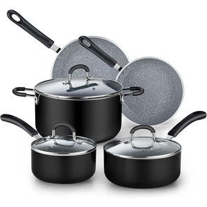 Ensemble de casseroles antiadhésives avec couvercles en verre, 8 pièces, en métal, revêtement céramique pour cuisinières à gaz et à induction - Product Image 1