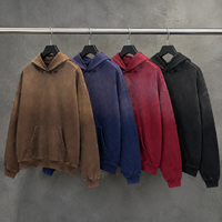 Sweat à capuche vintage délavé et déchiré pour homme, 450 GSM, coupe oversize, teint par pulvérisation, style streetwear, vente en gros