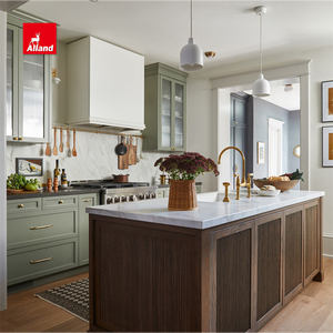 Meuble de cuisine Alland Luxury Farmhouse E0 en <span class=keywords><strong>bois</strong></span> écologique avec robinet <span class=keywords><strong>doré</strong></span>, porte-outils et îlot à panneaux cannelés - Product Image 2