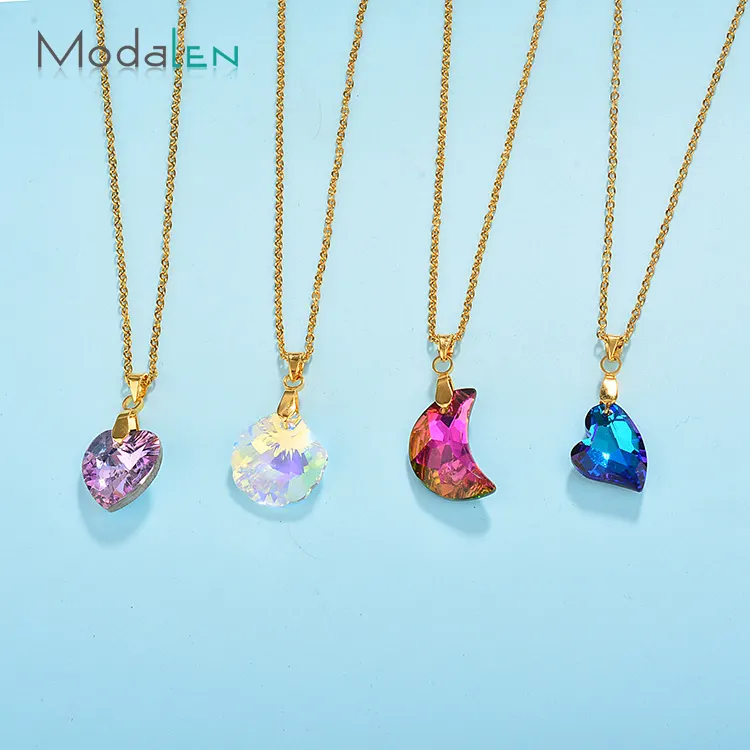 Pendentif Simple en cristal or pour femmes, collier coloré violet/rose/bleu, nouveauté