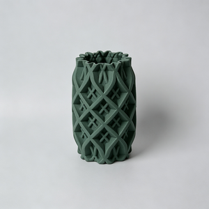3D Hohlgebohrte Gittermuster Keramikvase in Matt-Dunkelgrün, Wabi-Sabi Vintage Dunkelholz Konsolentisch Deko-Vase - Product Image 6