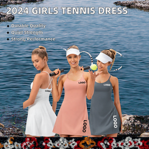 เดรสกีฬาของผู้หญิง2024กางเกงขาสั้น2ชิ้นและกระโปรงโลโก้ด้านหน้าสำหรับเล่นเทนนิสยิม - Product Image 2