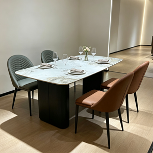 Ensemble de table à manger rectangulaire moderne en marbre avec 6 chaises en cuir PU, design minimaliste, meubles pour la maison - Product Image 6