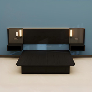 Ensembles de meubles de chambre d'hôtel OEM personnalisés et abordables avec sommier plateforme en bois, tête de lit murale, tables de chevet et matelas - Product Image 5
