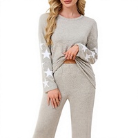 Blooming Jelly Ensemble pyjama d'automne pour femme, imprimé étoiles, manches longues, au-dessus du genou, 2 pièces avec poches, coupe régulière