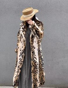 معطف فرو أرنب طويل فضفاض شتوي نسائي مع طبعة فهد - Product Image 2