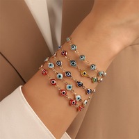 Bracelet Minimaliste Populaire Anti-Mal, Bijou Rétro Oeil Turc Bleu Coloré pour Femme