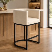 Tabouret de bar haut de gamme en métal et tissu de lin, sans accoudoirs, pour comptoir de cuisine ou salle à manger