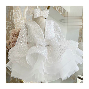 Kleurrijke, met pailletten versierde, glanzende, lange mouwen, haute couture kinderkleding, zomerjurk voor meisjes, bruidsjurk, feestjurk voor verjaardagen - Product Image 6