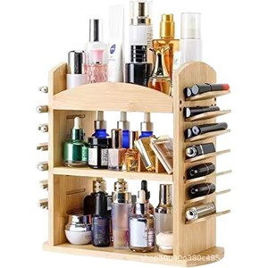 Wooden Cosmetic <b>Storage</b> Rack 3 Tier Desktop Organizer For Makeup Brushes Skincare Products Eco Friendly Bamboo Material - Product Image 5