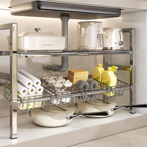 <b>Kitchen</b> Storage Organizer - Pull Out Under Sink Cabinet Rack with Removable Shelves for Pantry and <b>Kitchen</b> Organization - Product Image 4