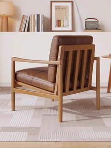 Kursi santai dengan kursi kulit nyaman untuk balkon ruang tamu kamar tidur kursi lapis kain lembut dengan rangka kayu padat - Product Image 3