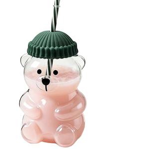 창의적인 INS 스타일 귀여운 곰돌이 모양 빨대컵 고붕규산 유리 물컵 만화 밀크티 인터넷 유명인 컵 - Product Image 5