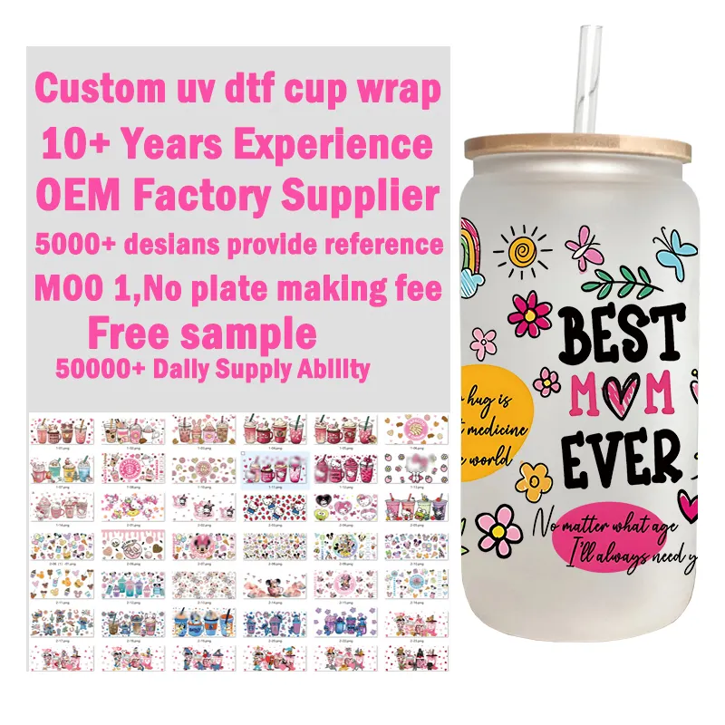 Factory Custom UV dtf 16oz Cold Cup Wrap Transfers Transfer druck Designs versand bereit UV Dtf Cup Wrap Transfers für Tassen