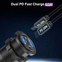 Prise USB 12V - 24V à 4 ports avec double PD3.0 et double QC3.0, et prise allume-cigare 150W 2-en-1 pour voiture, bateau, camping-car, VTT