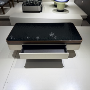 Table Basse Moderne en Verre Trempé Ondulé, Vente en Gros Usine, avec Tiroirs en <span class=keywords><strong>MDF</strong></span> Placage Noyer et Finition Titane, Meuble de Maison Durable - Product Image 5