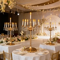 Chandelier 6+1 branches en fer doré électroplaqué, style européen, pour célébration de jeunes mariés, décoration de table de mariage et accessoire de présentation