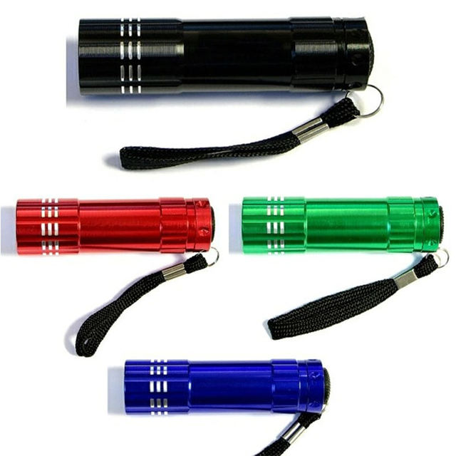 Wholesale Colors Handheld Flashlights 9 LED Mini Aluminum Flashlight for Camping, Night Reading, Cycling