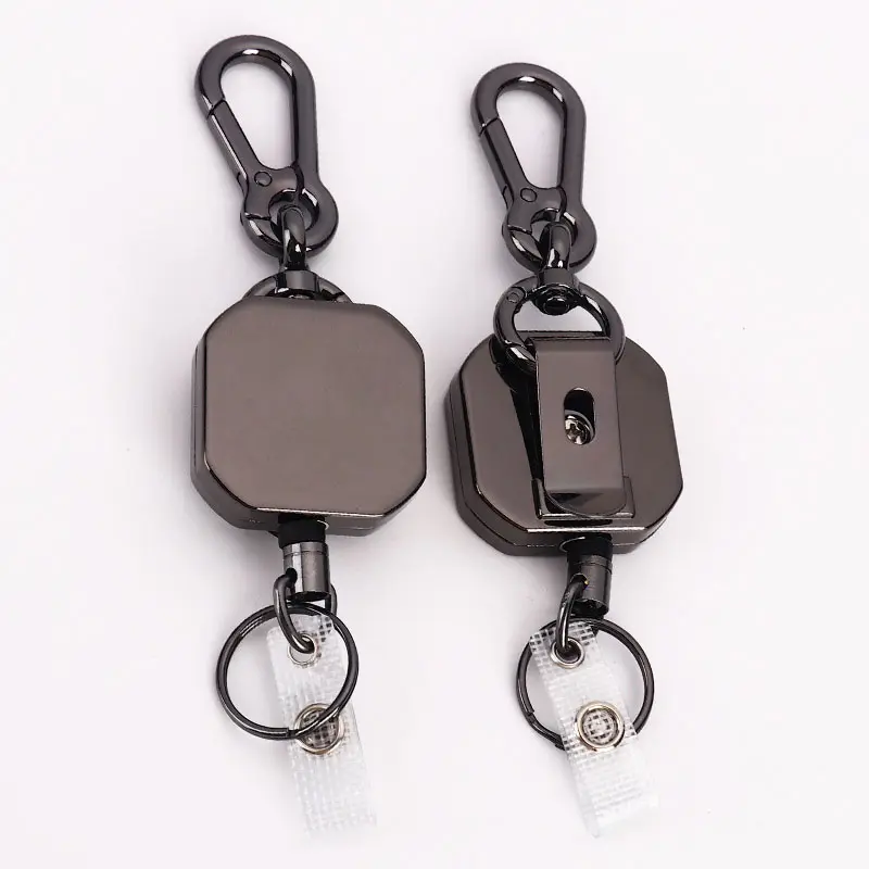 Retrátil HeavMetal Emblema ReelDuty Metal ID Badge Holder Key Reel Carabiner Chaveiro Com Cinto Clipe Extensível Lanyard