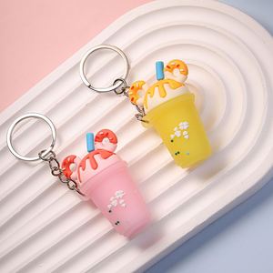 Llavero de lujo superventas con forma de taza de helado y té con leche, de PVC blando con impresión UV, diseño 3D, bonitos dijes de donut para bolso - Product Image 2
