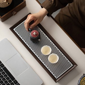 ถาดชาหินหมึกจีน ถาดชาทรงสี่เหลี่ยมสำหรับใช้ในบ้าน ถาดชงชาแห้งขนาดเล็ก ถาดชุดชากังฟู - Product Image 2